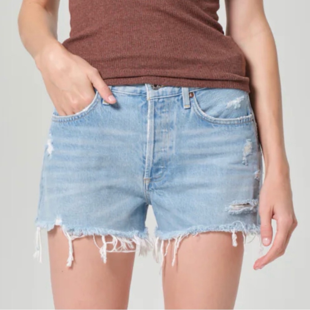 AGOLDE Parker Vintage Cut-Off Shorts Swapmeet Sz 24 distressed denim button fly